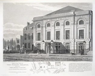 Vue nord-est du théâtre de Surrey, anciennement le Royal Circus, près de l